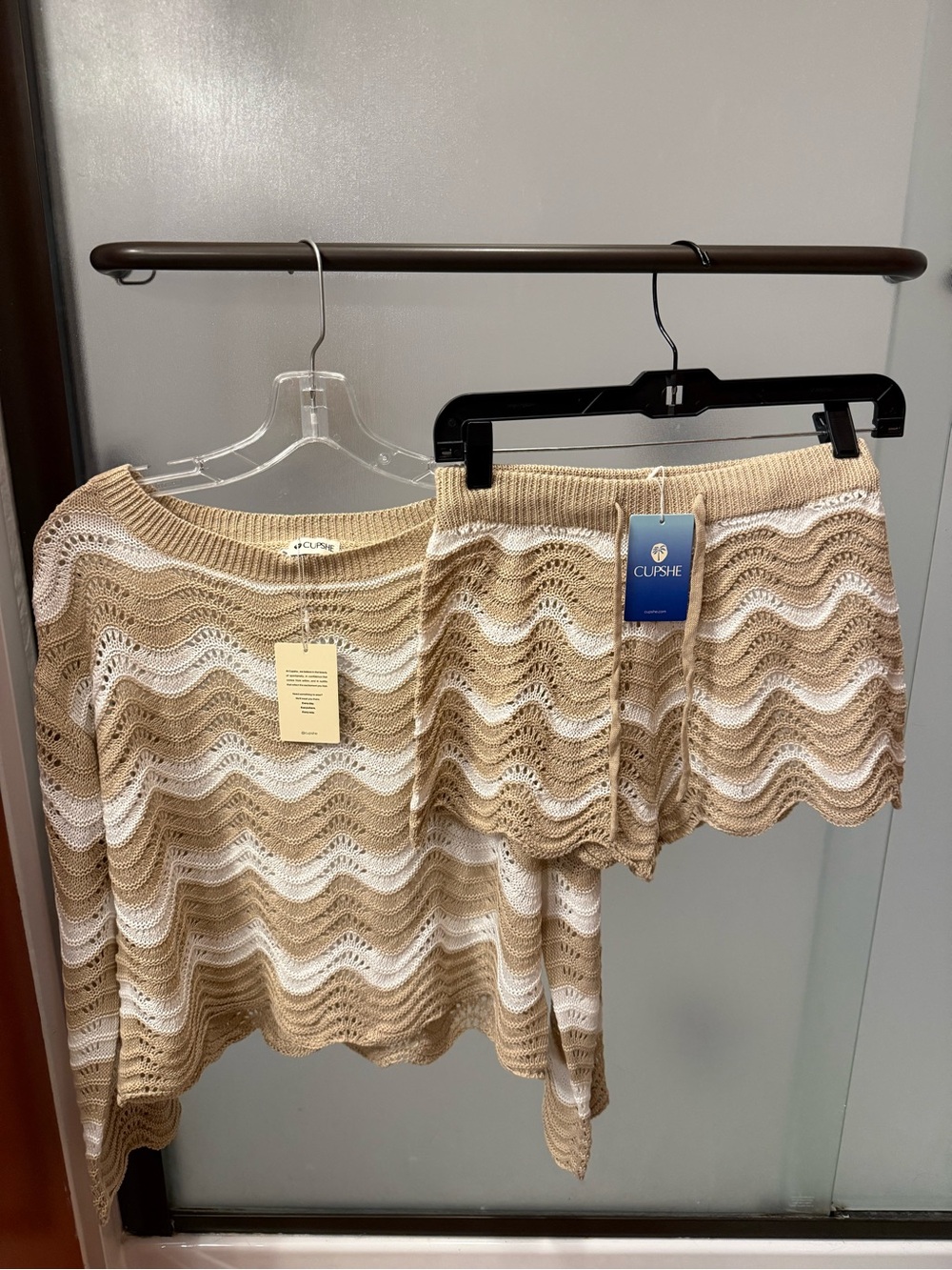 Cupshe Beige and White Crochet Swim Coverup Set